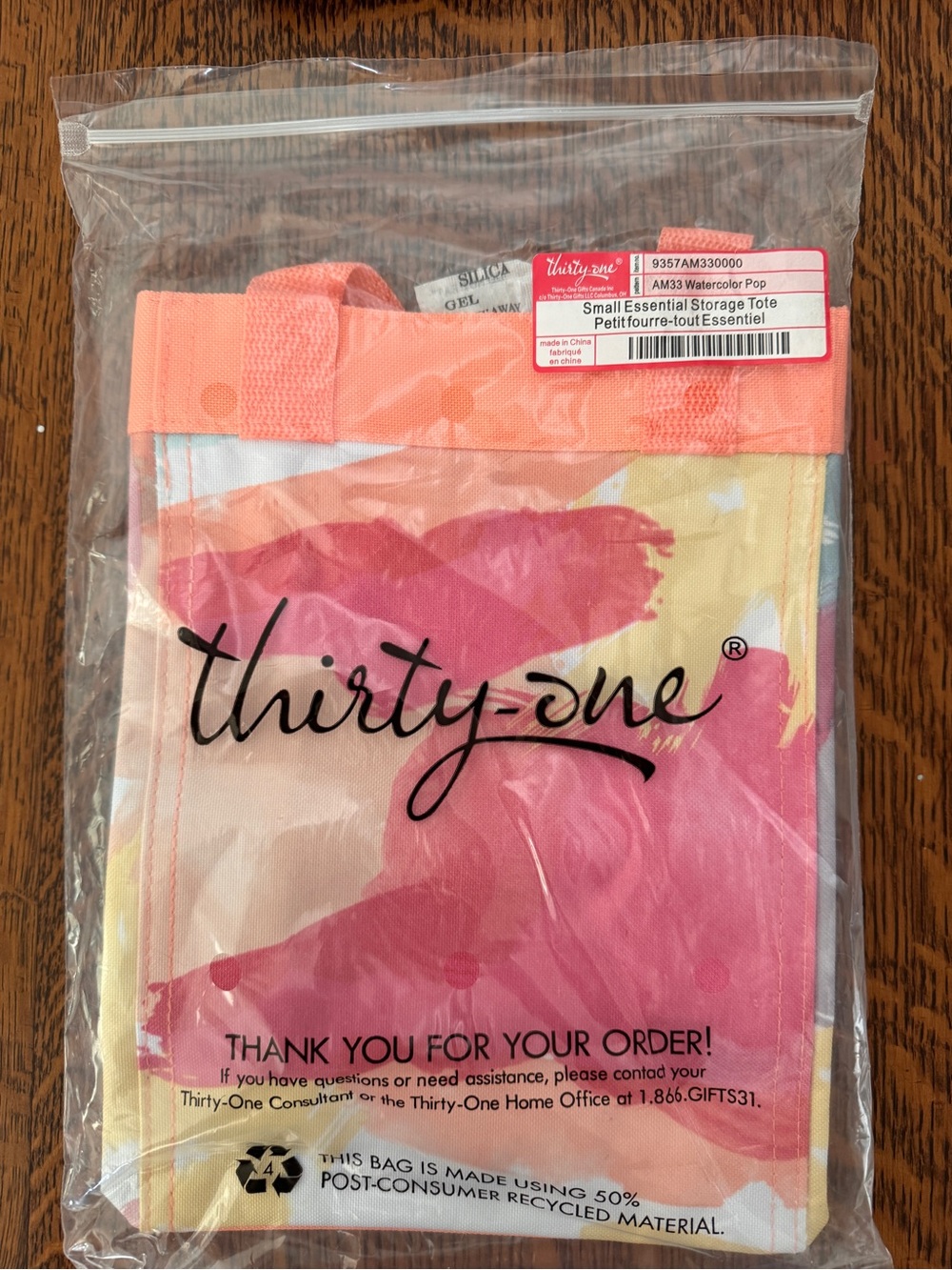 thirty-one Pink and Coral Watercolor Small Essential Storage Tote